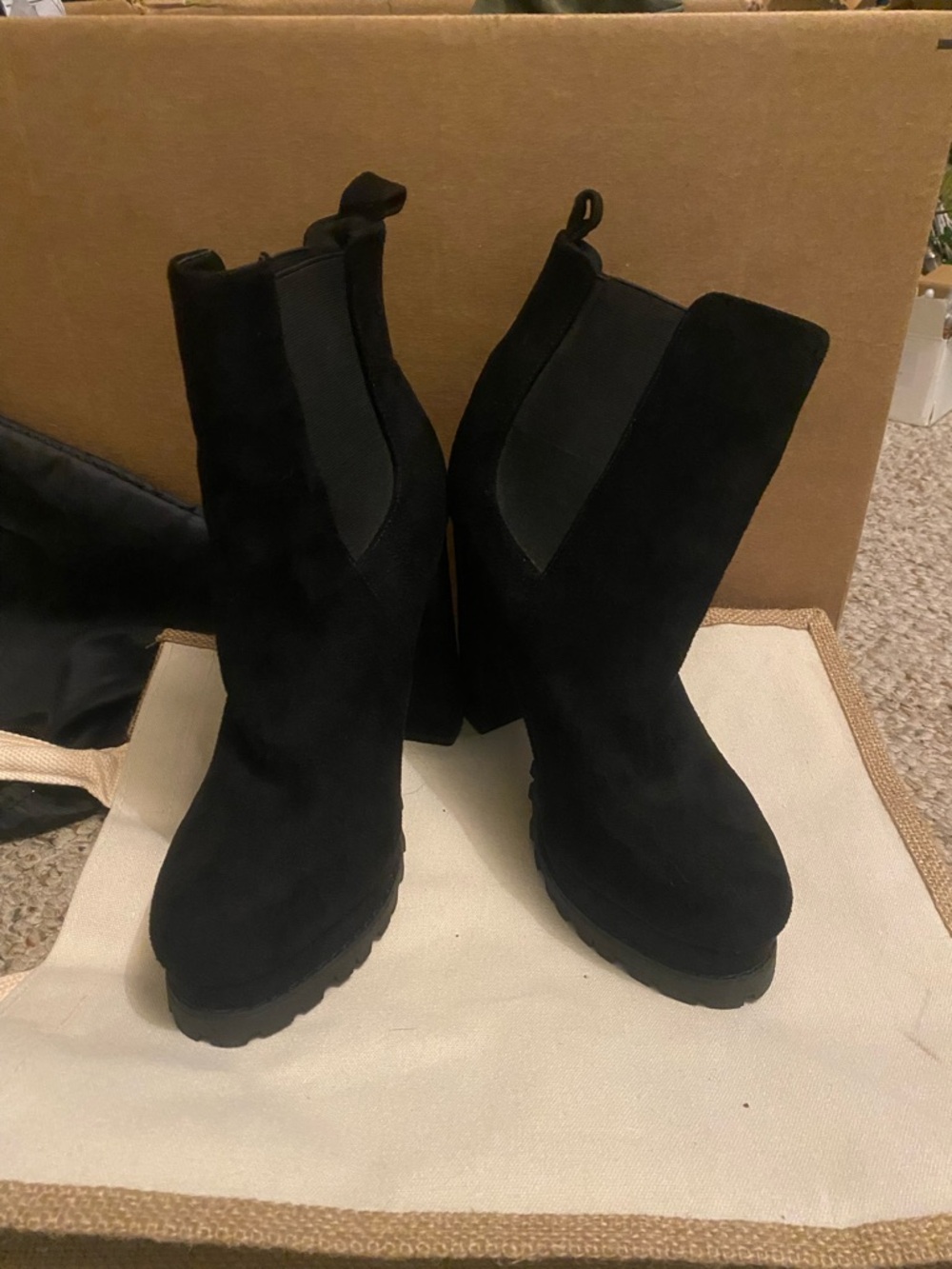 Liliana Black Suede Platform Chelsea Heeled Ankle Boots